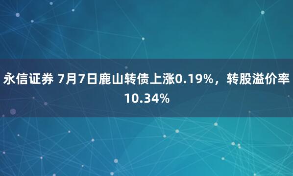 永信证券 7月7日鹿山转债上涨0.19%，转股溢价率10.34%