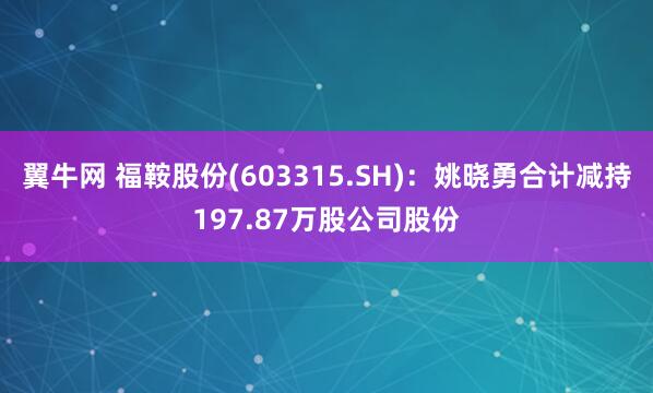 翼牛网 福鞍股份(603315.SH)：姚晓勇合计减持197.87万股公司股份