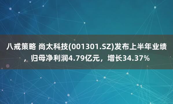八戒策略 尚太科技(001301.SZ)发布上半年业绩，归母净利润4.79亿元，增长34.37%