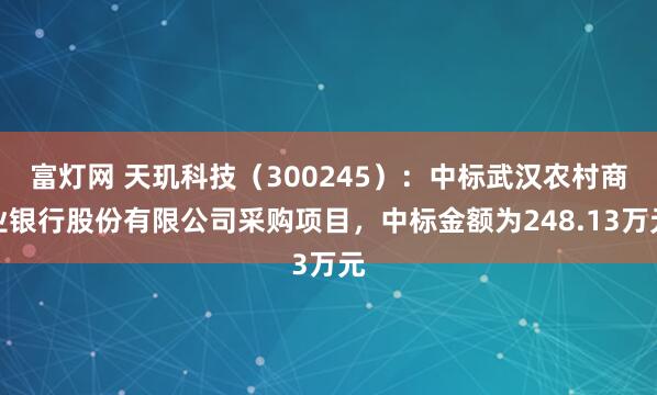 富灯网 天玑科技（300245）：中标武汉农村商业银行股份有限公司采购项目，中标金额为248.13万元