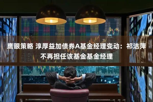 鹰眼策略 淳厚益加债券A基金经理变动：祁洁萍不再担任该基金基金经理