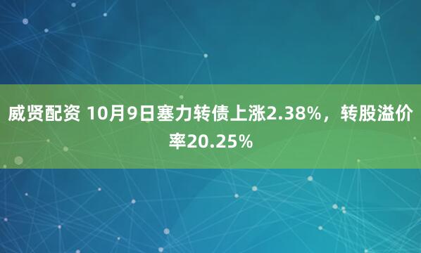 威贤配资 10月9日塞力转债上涨2.38%，转股溢价率20.25%